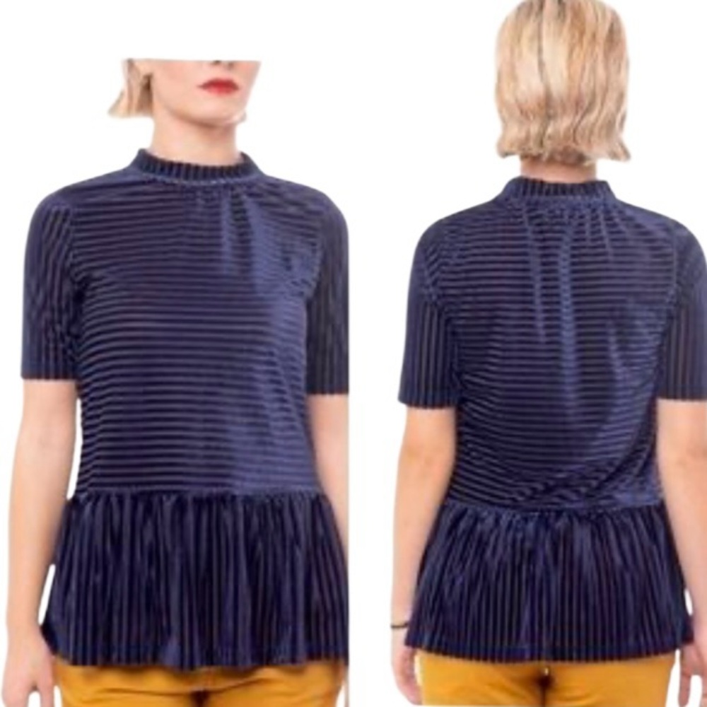 Anthropologie Numph Velvet Peplum Top